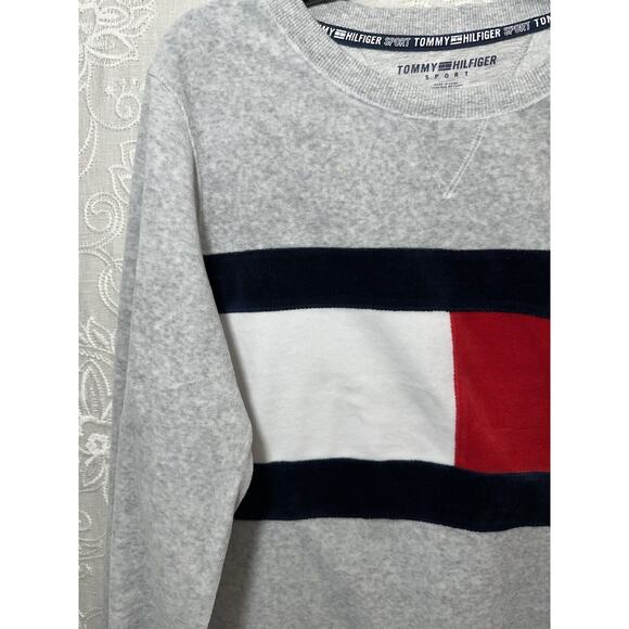 Tommy Hilfiger Sport Velour Big Logo Flag Long Sleeve Pullover Sweatshirt XL - Picture 4 of 5